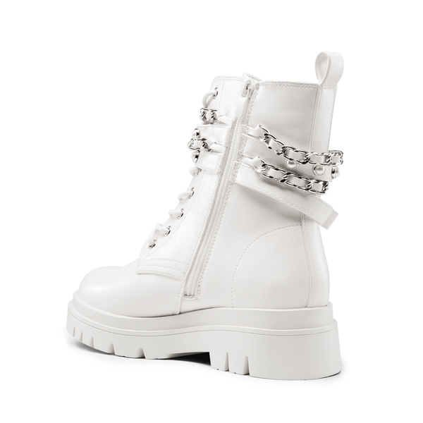 Chains Pearl Chunky Lug Sole Boots - WHITE - 4